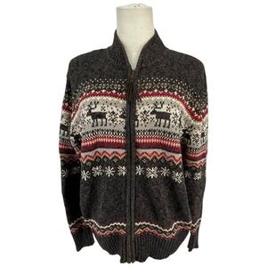 TIARA INTERNATIONAL Womens Fair Isle Moose Raime Blend‎ Zip Up Sweater M 2003
